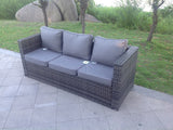 Fimous Dark Mixed Grey Rattan Garden Outdoor Sofa Set Chair Rectangular Dining Table Big Footstool 2 Small Footstools 7 Seater