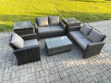 Fimous Rattan Garden Furniture Set 5 Seater Patio Outdoor Lounge Sofa Chair Set with 2 Side Tables Rectangular Coffee Table Dark Grey Mixed