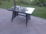 Fimous Dark Mixed Grey Rattan Garden Outdoor Sofa Set Chair Rectangular Dining Table Big Footstool 2 Small Footstools 7 Seater
