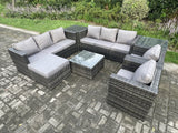 Fimous Rattan Garden Furniture Sofa Set with 2 Armchairs Square Coffee Table Side Table Big Footstool Indoor Side Table 9 Seater Outdoor Rattan Set Dark Grey Mixed