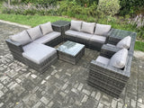 Fimous Rattan Garden Furniture Sofa Set with 2 Armchairs Square Coffee Table Side Table Big Footstool Indoor Side Table 9 Seater Outdoor Rattan Set Dark Grey Mixed