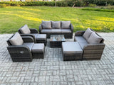 Fimous 10 Seater Garden Furniture Set Rattan Outdoor Lounge Sofa Chair With Tempered Glass Table 3 Footstools Dark Grey Mixed