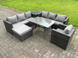 Fimous 8 Seater Wicker PE Rattan Garden Dining Set Outdoor Furniture Sofa with Patio Dining Table Armchair Big Footstool Side table Dark Grey Mixed