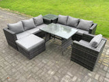 Fimous 8 Seater Wicker PE Rattan Garden Dining Set Outdoor Furniture Sofa with Patio Dining Table Armchair Big Footstool Side table Dark Grey Mixed