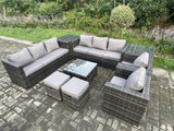 Fimous Outdoor Rattan Garden Furniture Set 10 Seater Patio Lounge Sofa Set with 2 Armchairs Square Coffee Table 2 Side Tables 2 Small Footstool Dark Grey Mixed