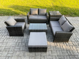 Fimous Wicker Rattan Garden Furniture Sofa Set with Rectangular Coffee Table Double Seat Sofa Chair Big Footstool Side Table 6 Seater Outdoor Rattan Set Dark Grey Mixed