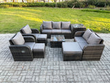 Fimous 10 Seater Garden Furniture Set Rattan Outdoor Lounge Sofa Chair With Tempered Glass Table 3 Footstools Side Table Dark Grey Mixed