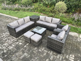 Fimous Rattan Garden Furniture Sofa Set with 2 Armchairs Square Coffee Table Side Table 2 Small Footstools Indoor Side Table 10 Seater Outdoor Rattan Set Dark Grey Mixed
