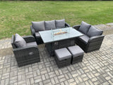 Fimous Wicker Rattan Garden Furniture Set with Fire Pit Table 8 Seater Outdoor Lounge Sofa Set Dark Grey Mixed