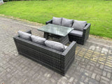 Fimous Wicker PE Rattan Garden Dining Set Outdoor Furniture Sofa with Patio Dining Table Dark Grey Mixed