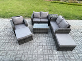 Fimous 7 Seater High Back Rattan Garden Furniture Set with Loveseat Sofa Rectangular Coffee Table 2 Big Footstool Side Table Indoor Outdoor Patio Lounge Sofa Set Dark Grey Mixed