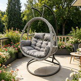 Fimous Rattan Hammock Garden 2 Person Hanging Egg Chair Indoor Outdoor Patio Furniture with Grey Cushion