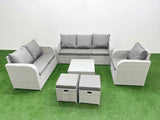 Fimous Patio PE Wicker 8 Seater Outdoor Rattan Furniture Sofa Sets with Square Coffee Table Reclining Chair Loveseat Sofa 3 Seater Sofa Stool Light Grey