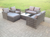 Fimous High Back Dark Mixed Grey Rattan Sofa Set Outdoor Furniture Square Coffee Table Big Footstool Chairs 2 Seater Love Sofa 7 Seater