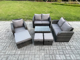 Fimous High Back Rattan Garden Furniture Set with Loveseat Sofa Rectangular Coffee Table 3 Footstools Indoor Outdoor Patio Lounge Sofa Set Dark Grey Mixed