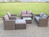 Fimous High Back Dark Mixed Grey Rattan Sofa Set Outdoor Furniture Square Coffee Table Big Footstool Chairs 2 Seater Love Sofa 7 Seater