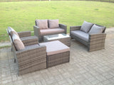 Fimous High Back Dark Mixed Grey Rattan Sofa Set Outdoor Furniture Square Coffee Table Big Footstool Chairs 2 Seater Love Sofa 7 Seater