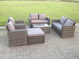 Fimous High Back Dark Mixed Grey Rattan Sofa Set Outdoor Furniture Square Coffee Table Big Footstool Chairs 2 Seater Love Sofa 7 Seater
