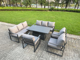 Fimous 6 Piece Garden Furniture Set 9-Seater Aluminium Outdoor Dining Set with Adjustable Rising Lifting Dining Table & Cushions 3 Chairs Dark Grey