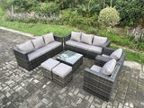 Fimous 10 Seater Rattan Garden Furniture Sofa Set with 2 Armchairs Square Coffee Table 2 Small Footstools Indoor Side Table Outdoor Rattan Set Dark Grey Mixed