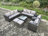 Fimous 10 Seater Rattan Garden Furniture Sofa Set with 2 Armchairs Square Coffee Table 2 Small Footstools Indoor Side Table Outdoor Rattan Set Dark Grey Mixed
