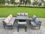 Fimous 6 Piece Garden Furniture Set 9-Seater Aluminium Outdoor Dining Set with Adjustable Rising Lifting Dining Table & Cushions 3 Chairs Dark Grey