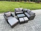 Fimous High Back Rattan Garden Furniture Set with Loveseat Sofa Rectangular Coffee Table 3 Footstools Side Table Indoor Outdoor Patio Lounge Sofa Set Dark Grey Mixed