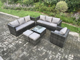 Fimous Rattan Garden Furniture Sofa Set with Armchair Square Coffee Table 2 Small Footstools Indoor Side Table Outdoor 9 Seater Rattan Set Dark Grey Mixed