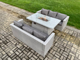 Fimous Outdoor Garden Dining Sets Rattan Furniture Gas Fire Pit Dining Table Gas Heater Light Grey