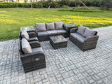 Fimous 7 Seater Garden Furniture Set Rattan Outdoor Lounge Sofa Chair With Tempered Glass Table 2 Side Tables Dark Grey Mixed
