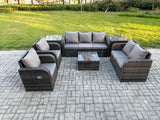 Fimous 7 Seater Garden Furniture Set Rattan Outdoor Lounge Sofa Chair With Tempered Glass Table 2 Side Tables Dark Grey Mixed