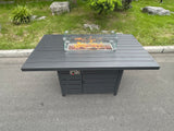 Fimous Aluminum Fire Pit Dining Table Gas Heater Garden Furniture Accessory Patio Dark Grey Without Glass
