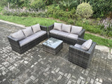Fimous Rattan Garden Furniture Sofa Set with Armchair Square Coffee Table Indoor Outdoor 7 Seater Rattan Set Dark Grey Mixed