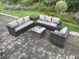 Fimous Rattan Garden Furniture Sofa Set with Armchair Square Coffee Table Indoor Outdoor 7 Seater Rattan Set Dark Grey Mixed