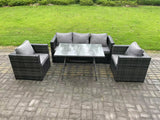 Fimous Wicker PE Rattan Outdoor Furniture Garden Dining Set with Lounge Sofa Oblong Dining Table 2 Armchairs Dark Grey Mixed