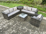 Fimous Rattan Garden Furniture Sofa Set with Armchair Square Coffee Table Side Table Indoor Outdoor 7 Seater Rattan Set Dark Grey Mixed
