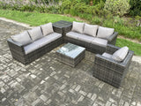 Fimous Rattan Garden Furniture Sofa Set with Armchair Square Coffee Table Side Table Indoor Outdoor 7 Seater Rattan Set Dark Grey Mixed