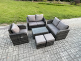 Fimous High Back Rattan Garden Furniture Set with Loveseat Sofa Rectangular Coffee Table 2 Small Footstools Indoor Outdoor Patio Lounge Sofa Set Dark Grey Mixed