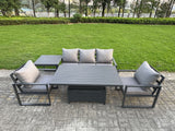 Fimous 5-Piece Aluminium Garden Furniture Sets 5 Seater Outdoor Sofa Set with Adjustable Rising Lifting Dining Table 2 Chairs Side Table