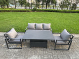 Fimous 4-Piece Aluminium Garden Furniture Sets 5 Seater Outdoor Sofa Set with Adjustable Rising Lifting Dining Table 2 Chairs