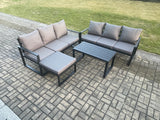 Fimous Aluminium 4 Pieces Outdoor Garden Furniture Lounge Sofa Set with Oblong Coffee Table Big Footstool Dark Grey