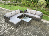 Fimous Wicker Rattan Garden Furniture Sofa Set with Square Coffee Table Big Footstool 7 Seater Outdoor Rattan Set Dark Grey Mixed