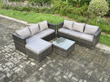 Fimous Wicker Rattan Garden Furniture Sofa Set with Square Coffee Table Big Footstool 7 Seater Outdoor Rattan Set Dark Grey Mixed