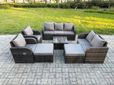 Fimous 9 Seater Outdoor Rattan Garden Furniture Set Conservatory Patio Sofa Coffee Table With 2 Big Footstool Love Sofa Dark Grey Mixed