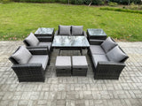 Fimous Garden Furniture Sets 9 Pieces Wicker Rattan Furniture Manual Wicker Patio Sofa Patio Conversation Set with 2 Small Footstools 2 Side Tables Dark Grey Mixed