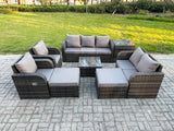 Fimous Rattan Garden Furniture 8 Piece Patio Set Table Sofa Chairs With 2 Big Footstool Side Table