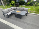Fimous Aluminum Outdoor Garden Furniture Corner Sofa Gas Fire Pit Dining Table Sets Gas Heater Burner Dark Grey 6 Seater
