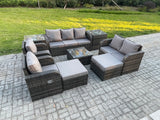 Fimous Rattan Garden Furniture 9 Piece Patio Set Table Sofa Chairs With 2 Big Footstool 2 Side Tables