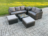 Fimous 7 Seater High Back Rattan Garden Furniture Set with Square Coffee Table 2 Big Footstool Side Table Indoor Outdoor Patio Lounge Sofa Set Dark Grey Mixed