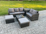 Fimous 7 Seater High Back Rattan Garden Furniture Set with Square Coffee Table 2 Big Footstool Side Table Indoor Outdoor Patio Lounge Sofa Set Dark Grey Mixed